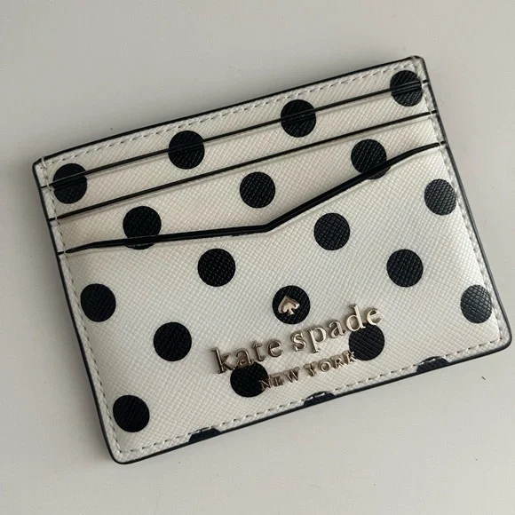 Kate Spade New York Polka Dot Saffiano Leather Card Holder – White/Black - Picture 2 of 4